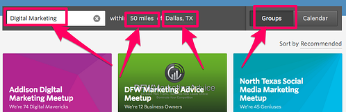 Meetup.com industry related search parameters